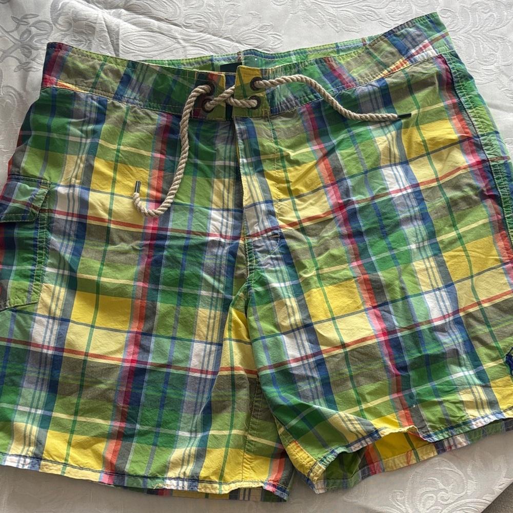 Polo by Ralph Lauren Yellow, Green & Blue Plaid Swim Shorts